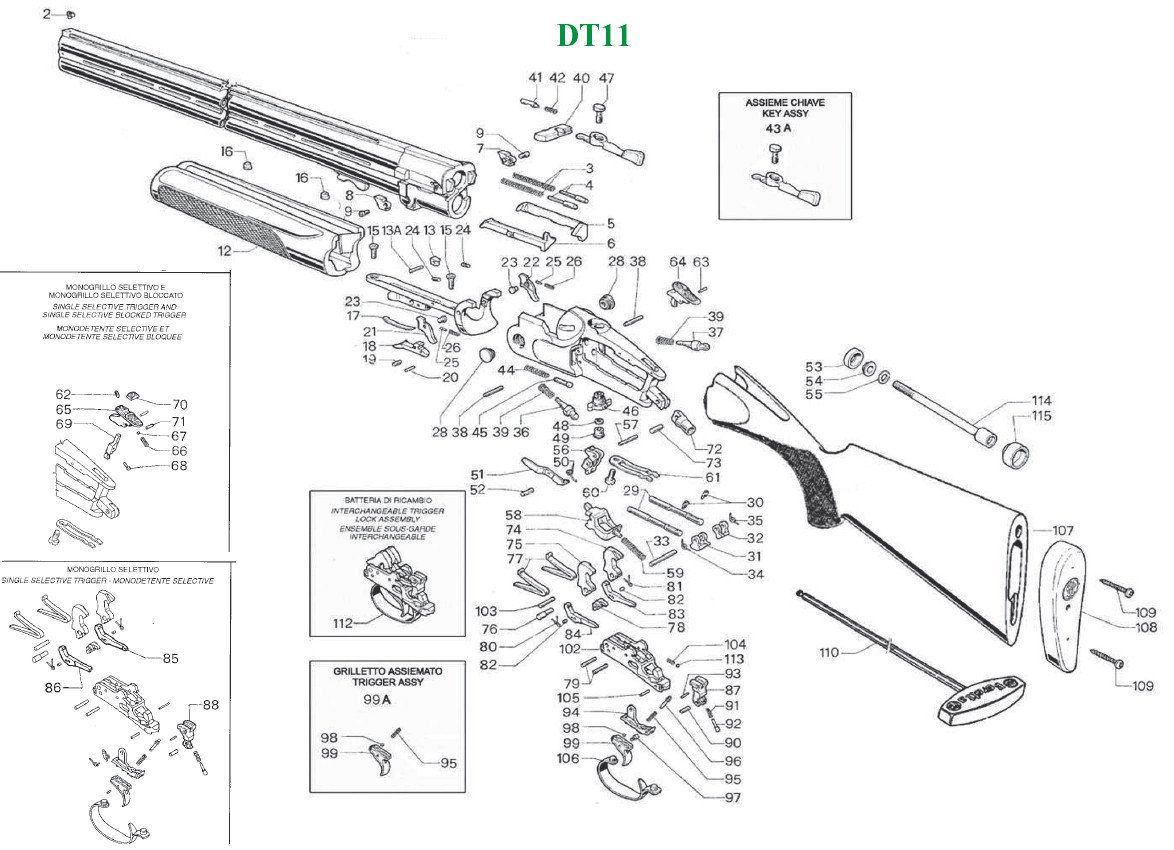 Beretta DT11 exploded parts diagram with numbered components